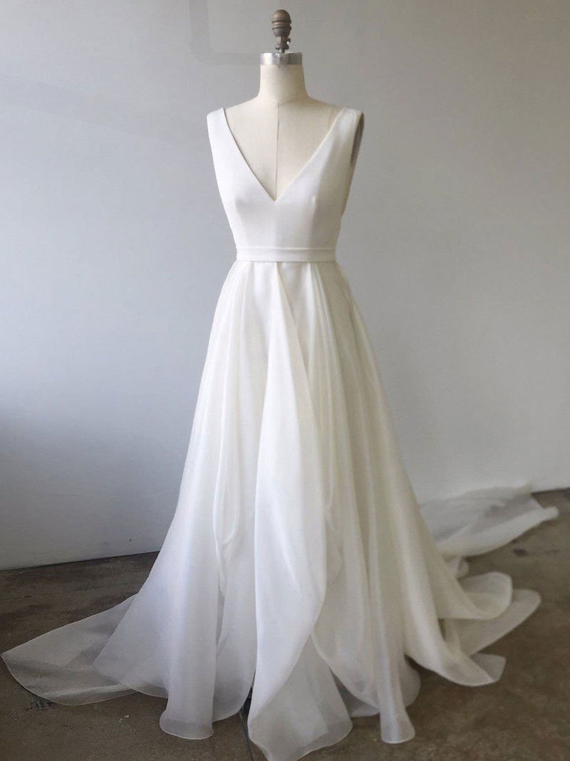 A Line V Neck White Wedding Dresses, White V Neck Prom Formal Evening Dresses, US 6 / Custom Color / No Rush A Line V Neck White Wedding Dresses, White V Neck Prom Formal Evening Dresses, US 6 / Custom Color / No Rush