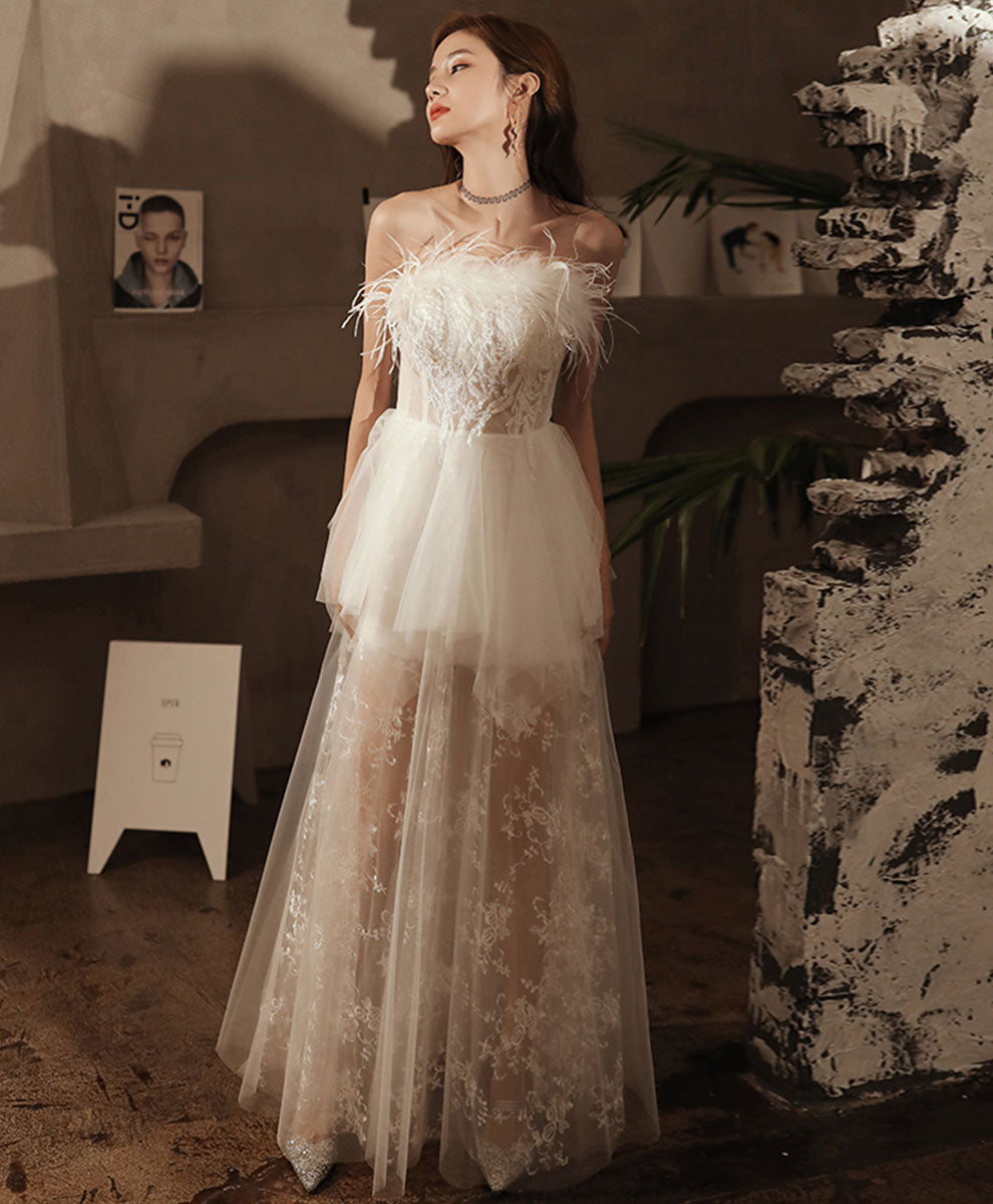 White Sweetheart Dress Tulle Lace Long Prom Dress Evening Dress