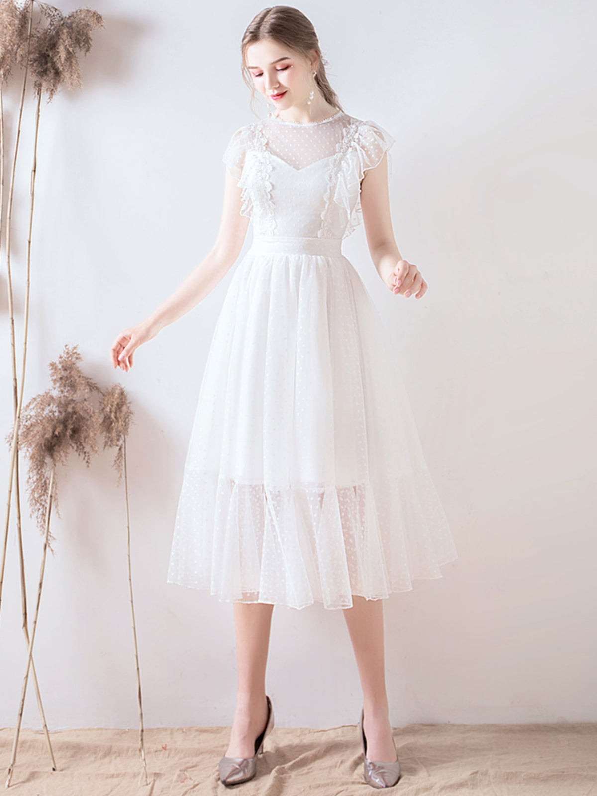 White Tulle Short Prom Dress, Tulle Lace Short Bridesmaid Dresses