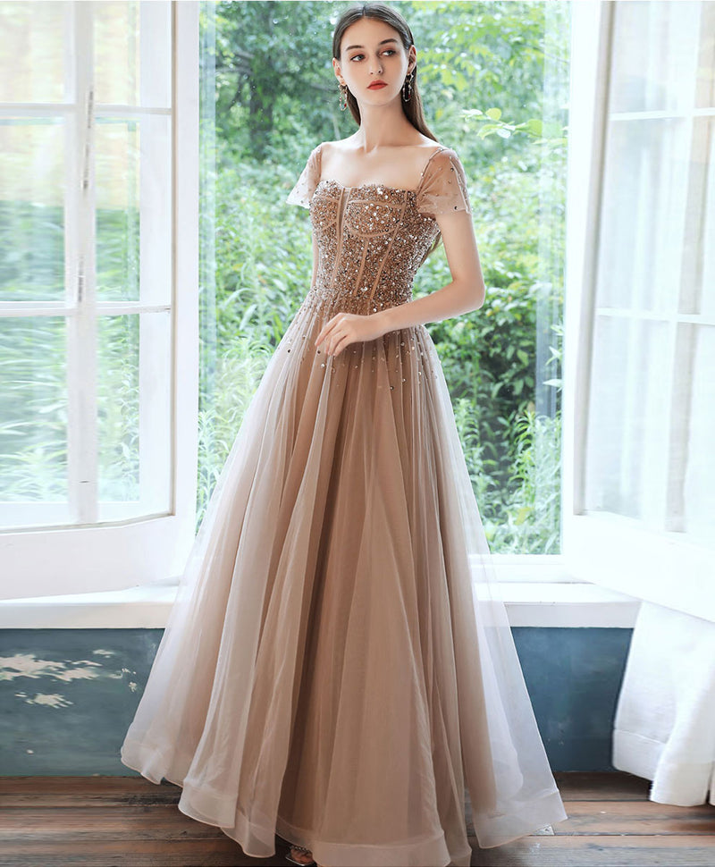 Casual Dress Wedding Dresses For 50th Anniversary Party Champagne Tulle Sequin Beads Long Prom Dress Tulle Formal Dress Custom Size Champagne Casual Dress Wedding Dresses For 50th Anniversary Party Champagne Tulle Sequin Beads Long Prom Dress Tulle Formal Dress Custom Size Champagne