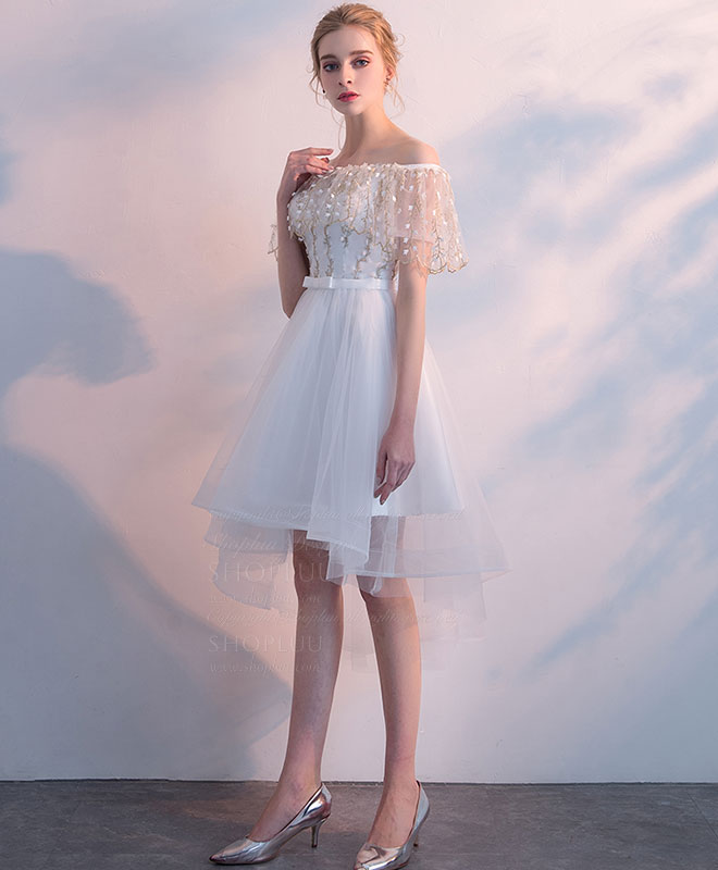 White Tulle Lace Short Prom Dress, White Homecoming Dress