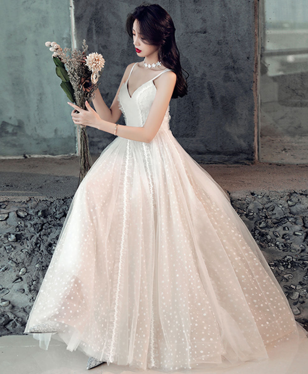 Light Champagne V Neck Tulle Lace Prom Dress Formal Dress