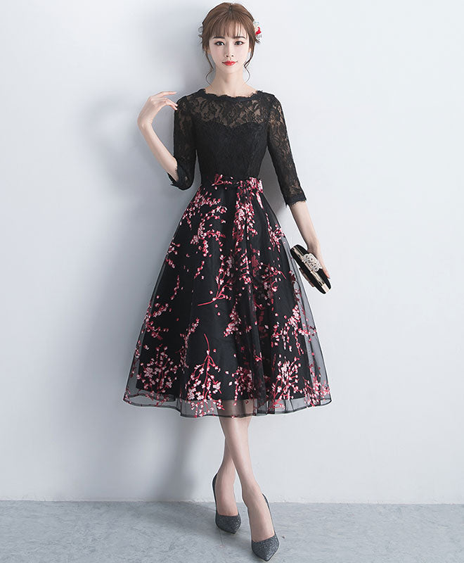 Black Lace Tulle Short Prom Dress, Black Lace Bridesmaid Dress US 6 / Black Black Lace Tulle Short Prom Dress, Black Lace Bridesmaid Dress US 6 / Black