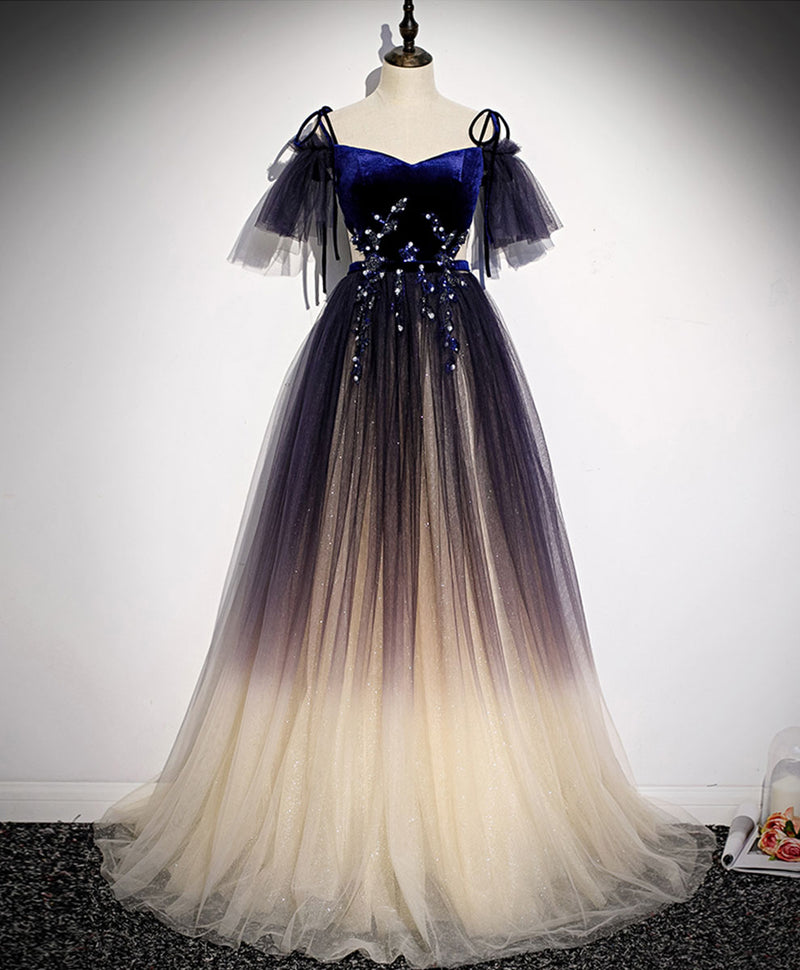 black and purple tulle dress Gothic Tulle Long Prom Dress Purple and Black Formal Womens Dresses jkprom