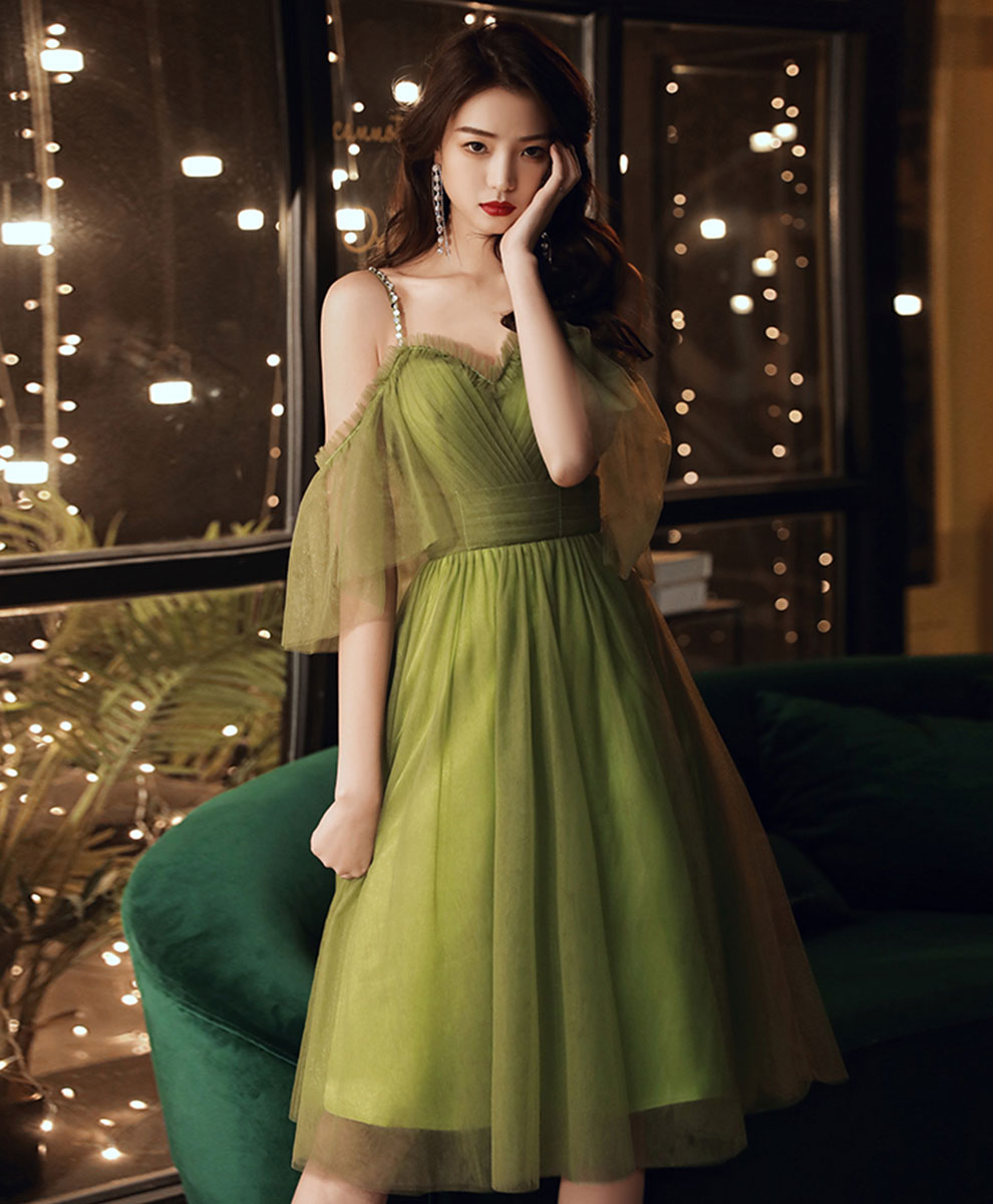 Simple Green Tulle Short Prom Dress Green Homecoming Dress