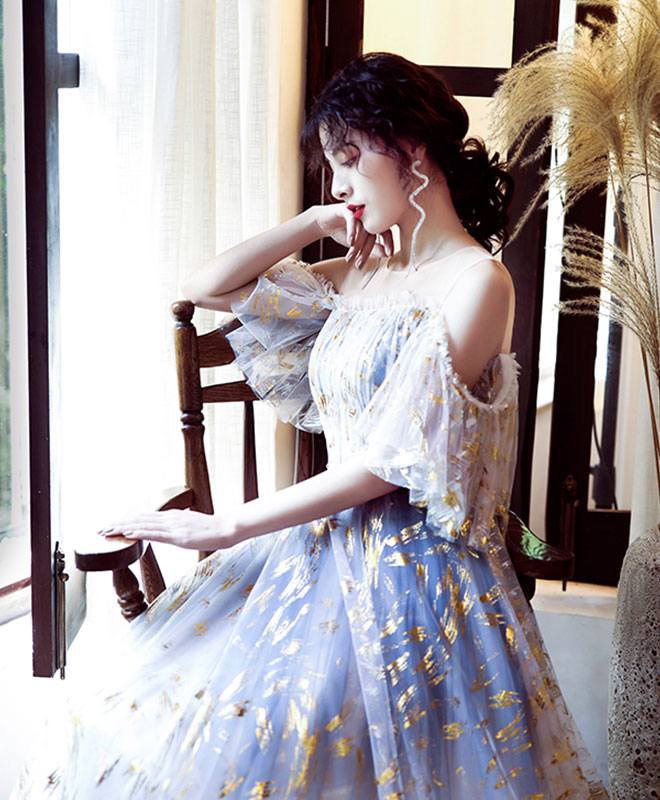 A-Line Tulle Off Lace Long Prom Dress Tulle Formal Dress