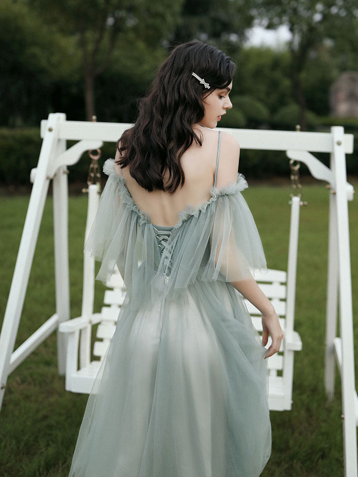 Gray Green Tulle Lace Short Prom Dresses, Gray Tulle Bridesmaid Dress US 12 / Custom Color / D Gray Green Tulle Lace Short Prom Dresses, Gray Tulle Bridesmaid Dress US 12 / Custom Color / D