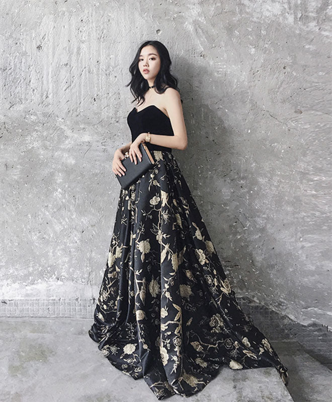 Elegant Black Sweetheart Long Prom Dress, Black Evening Dress