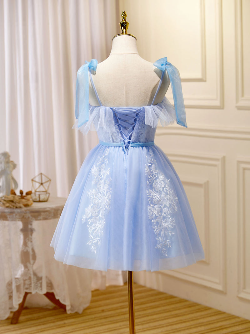 Blue Short Prom Dress, Puffy Cute Blue Homecoming Dress with Lace shopluu Blue Short Prom Dress, Puffy Cute Blue Homecoming Dress with Lace shopluu