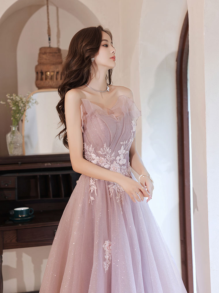 Pink A line Tulle Lace Applique Long Prom Dress, Pink Evening Dresses US 12 / Pink Pink A line Tulle Lace Applique Long Prom Dress, Pink Evening Dresses US 12 / Pink
