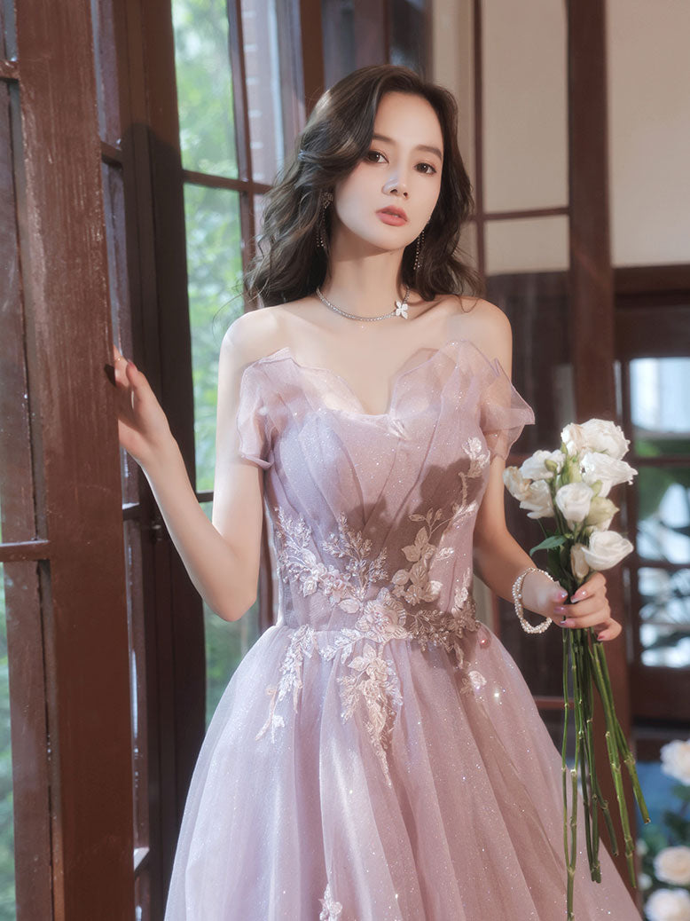 Pink Tulle Lace Long Prom Dresses, A-Line Evening Dresses US 12 / Pink Pink Tulle Lace Long Prom Dresses, A-Line Evening Dresses US 12 / Pink