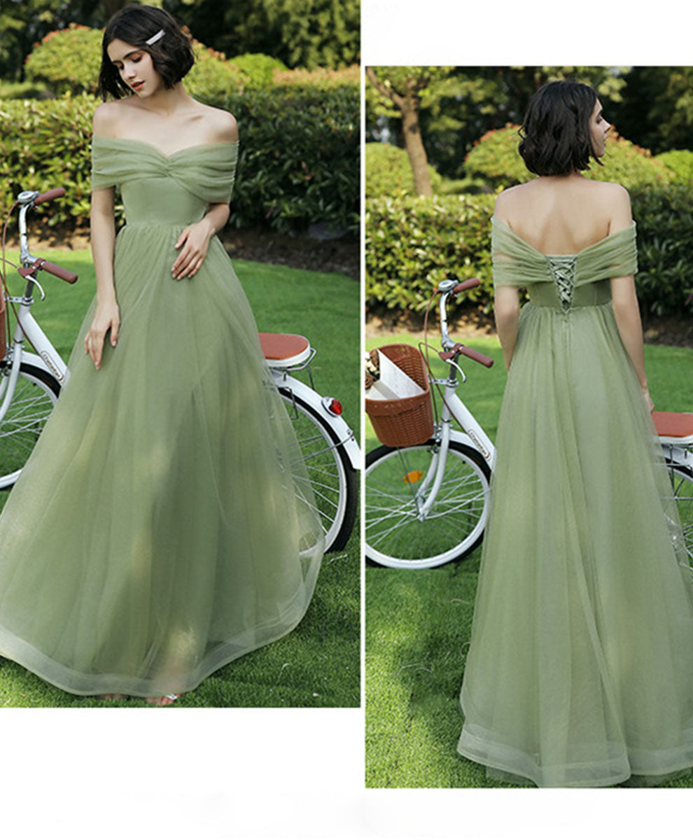 Simple Green Tulle Long Prom Dress, Green Formal Bridesmaid Dress