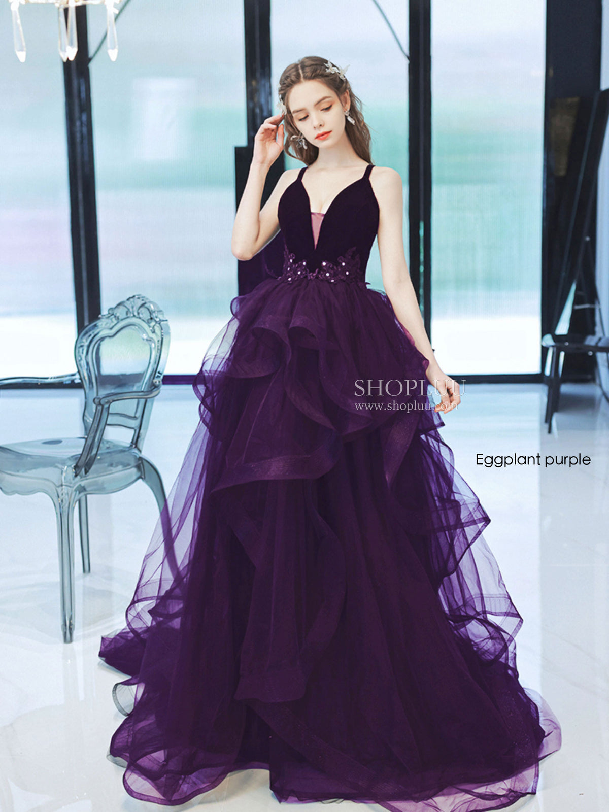 Black V Neck Tulle Long Prom Dress, Black Tulle Formal Graduation Dresses
