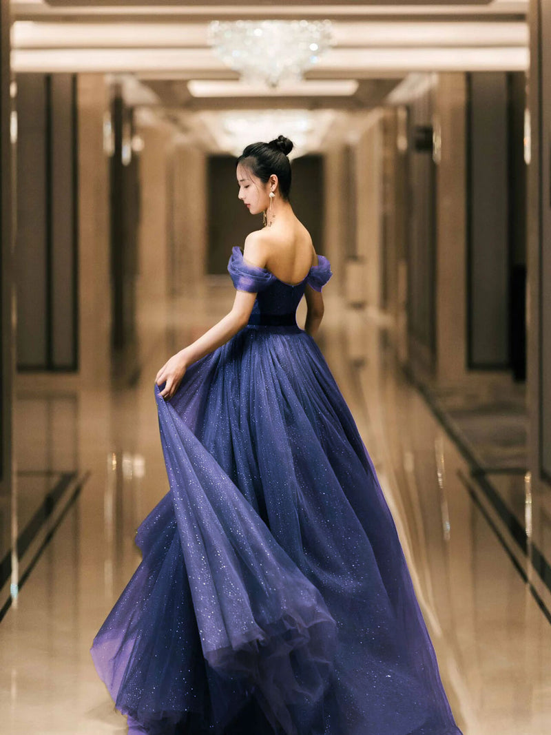 Elegant Sweetheart Neck Tulle Sequin Long Prom Dress, Backless