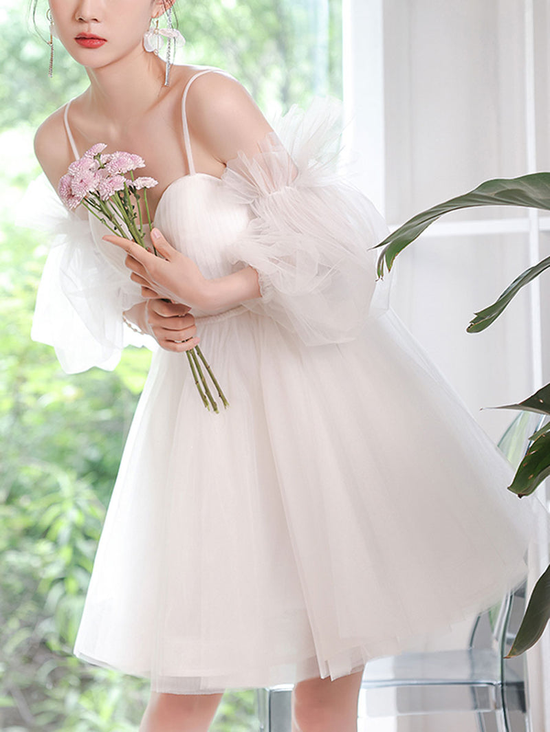 White Sweetheart Neck Tulle Short Prom Dress, Cute White Homecoming Dr – shopluu