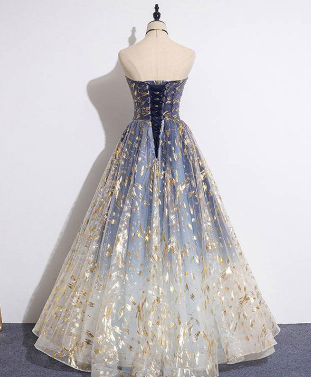 A-Line Tulle Lace Long Prom Dress, Tulle Lace Formal Graduation Party Dress