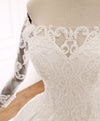 White Lace Satin Long Wedding Dress, Lace Satin Long Bridal Gown