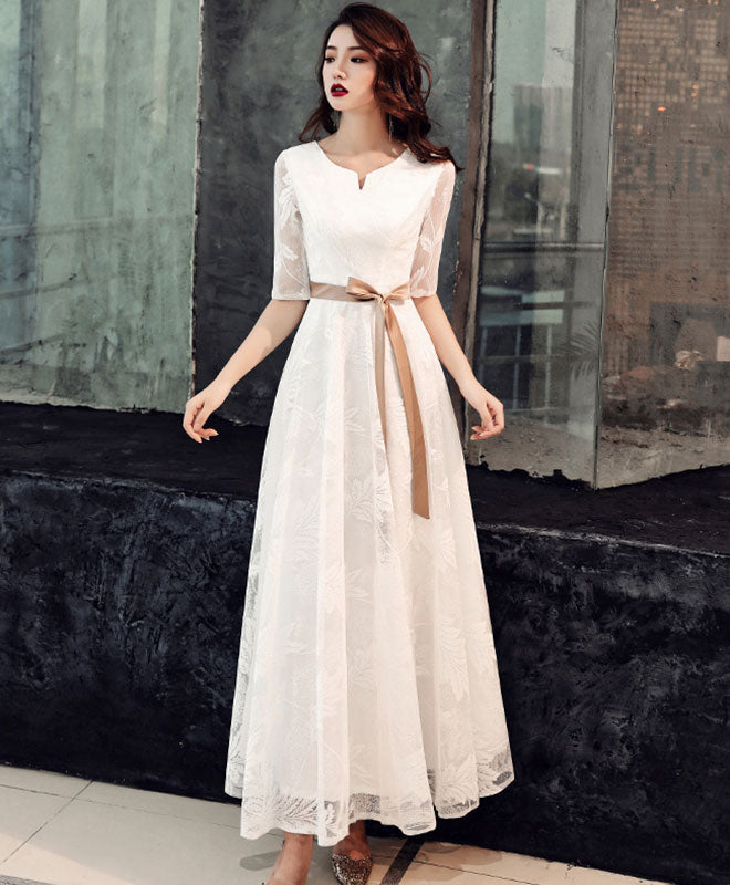 White Lace Tea Length Prom Dress White Lace Bridesmaid Dress US 2 / White White Lace Tea Length Prom Dress White Lace Bridesmaid Dress US 2 / White