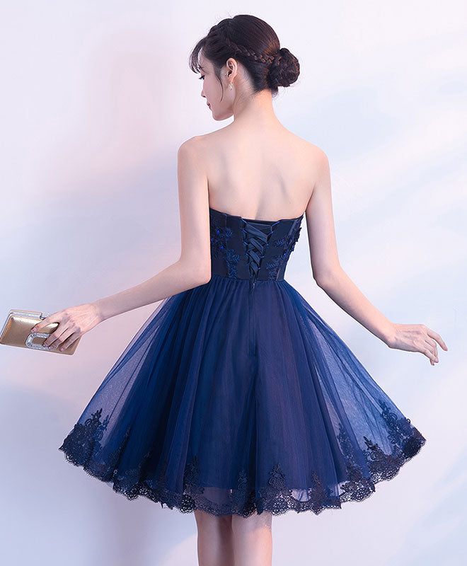 Cute Dark Blue Tulle Lace Short Prom Dress, Homecoming Dress – shopluu