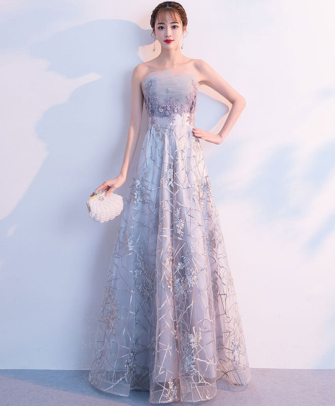 Gray Tulle Lace Long Prom Dress, Gray Tulle Evening Dress US 10 / Gray Gray Tulle Lace Long Prom Dress, Gray Tulle Evening Dress US 10 / Gray