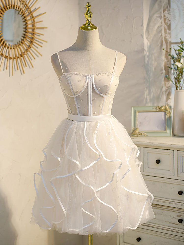 Beige Tulle Short Prom Dress, Mini/Short Beige Homecoming Dresses Custom Size / Custom Color Beige Tulle Short Prom Dress, Mini/Short Beige Homecoming Dresses Custom Size / Custom Color
