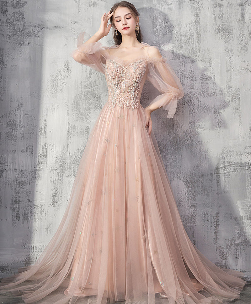 Champagne Tulle Lace Long Prom Dress Champagne Tulle Formal Dress – shopluu