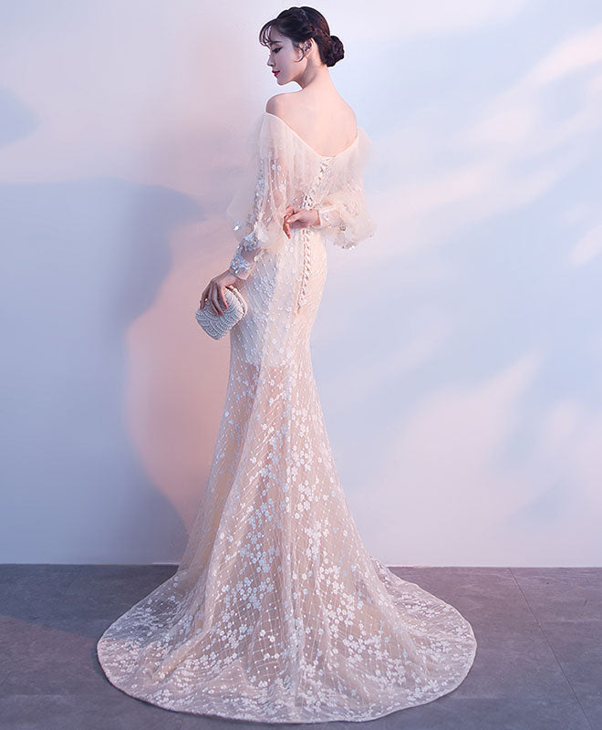 Champagne Tulle Lace Mermaid Long Prom Dress, Tulle Lace Evening Dress US 14 / Champagne Champagne Tulle Lace Mermaid Long Prom Dress, Tulle Lace Evening Dress US 14 / Champagne
