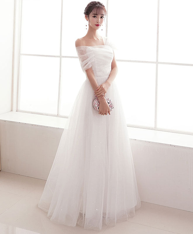 Elegant White Tulle Long Prom Dress White Tulle Evening Dress