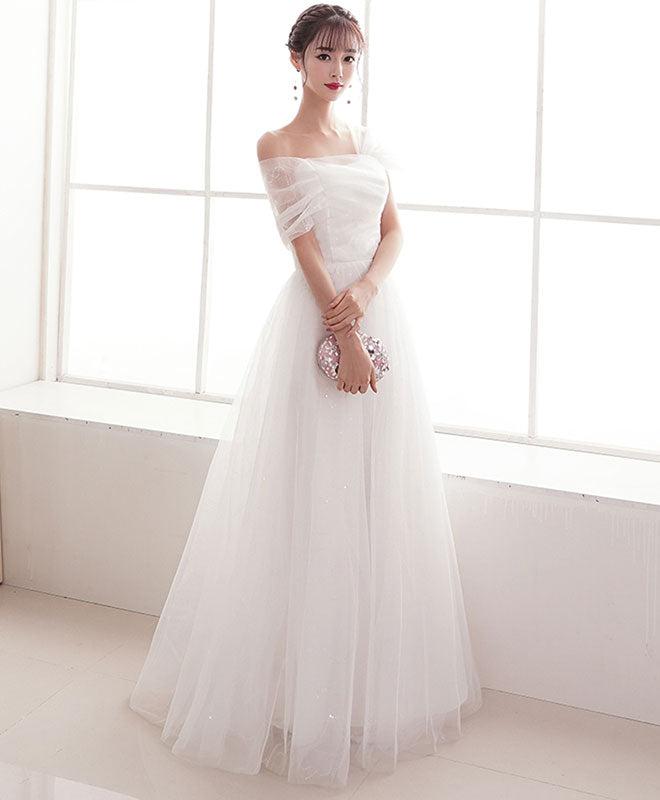 shopluu Elegant White Tulle Long Prom Dress White Tulle Evening Dress US 2 / White