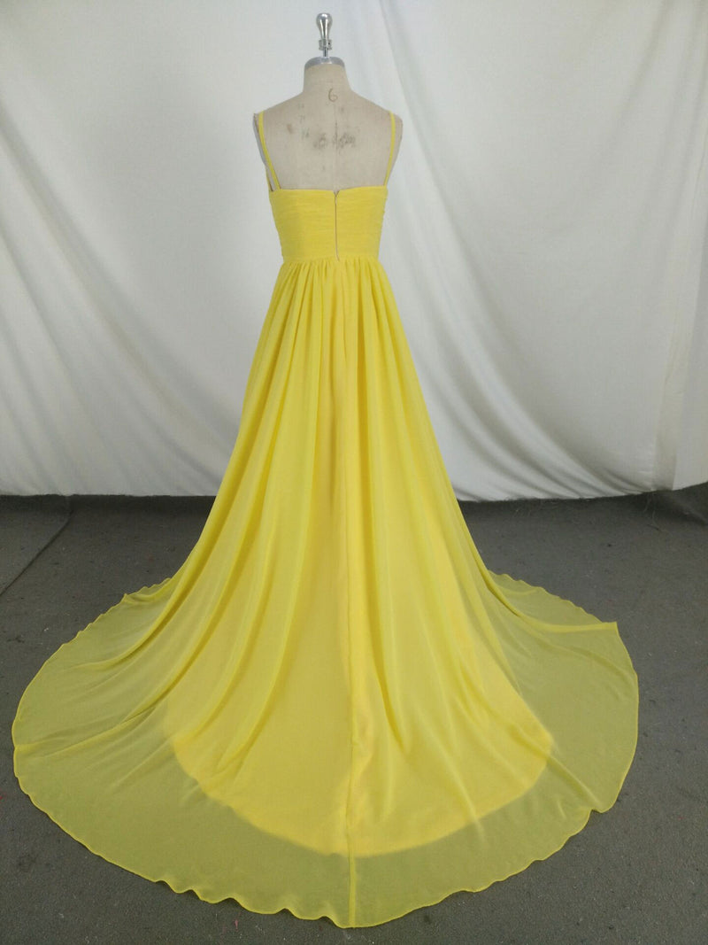 Simple V Neck Yellow Chiffon Long Prom Dress, Yellow Evening Dress Custom Size / Yellow Simple V Neck Yellow Chiffon Long Prom Dress, Yellow Evening Dress Custom Size / Yellow