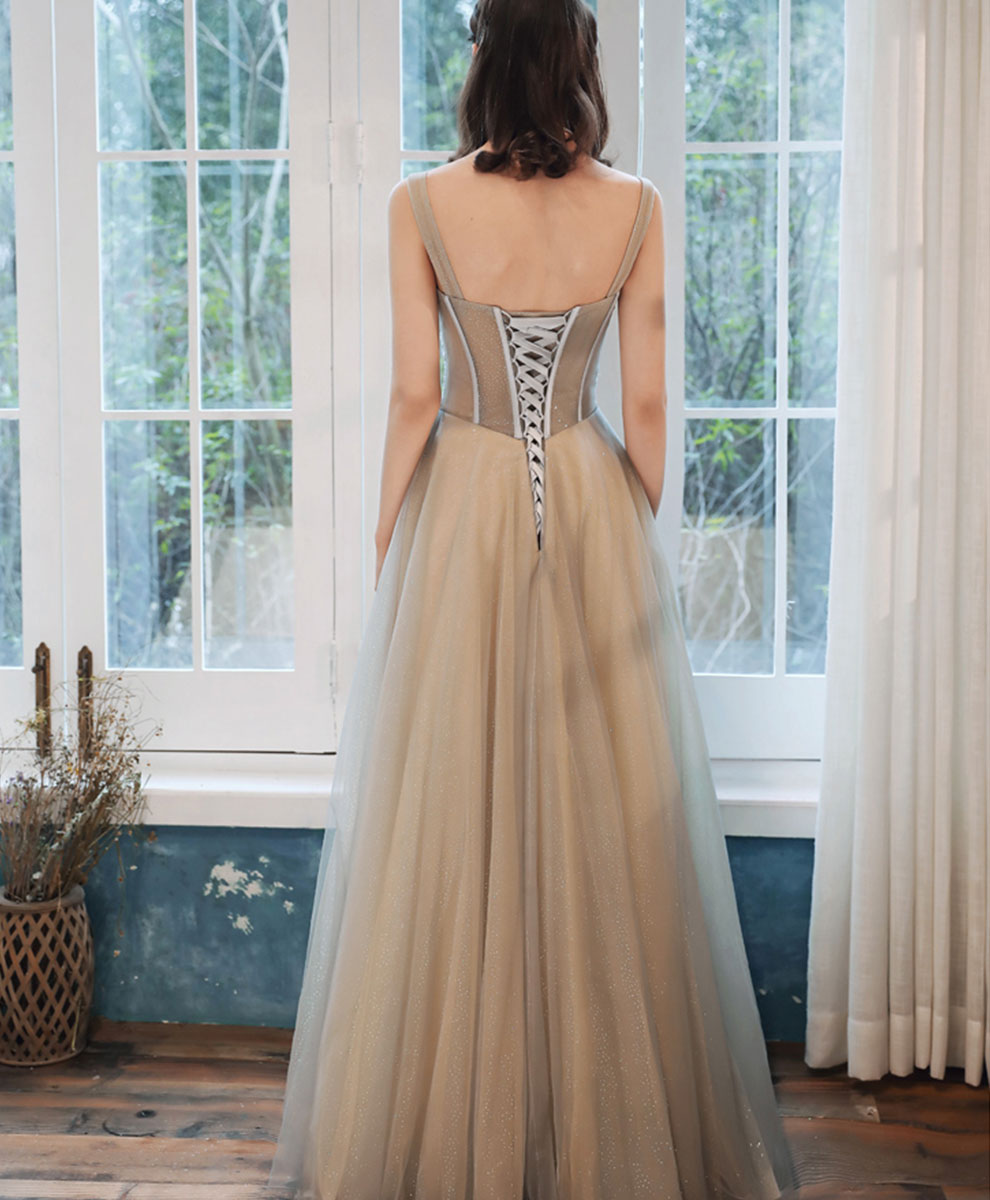 Simple Aline Champagne Long Prom Dress, Champagne Formal Graduation Dress