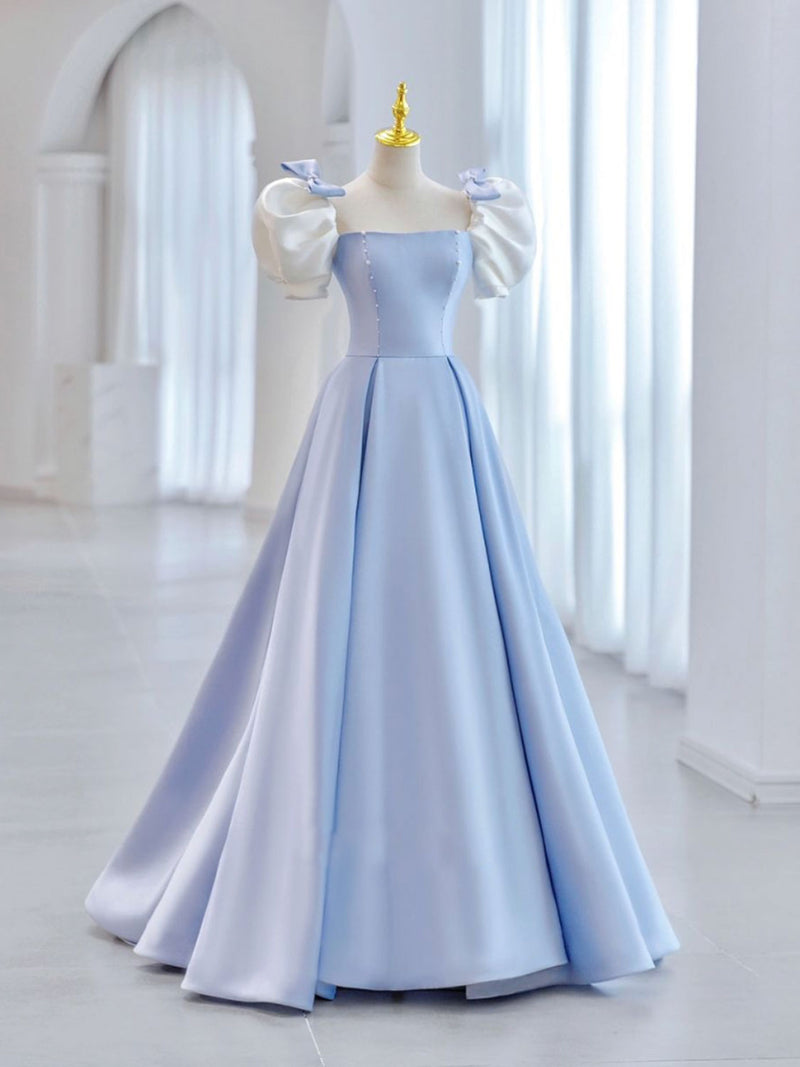 Blue A-Line Satin Long Prom Dresses, Blue Satin Formal Evening Dress US 10 / Custom Color Blue A-Line Satin Long Prom Dresses, Blue Satin Formal Evening Dress US 10 / Custom Color