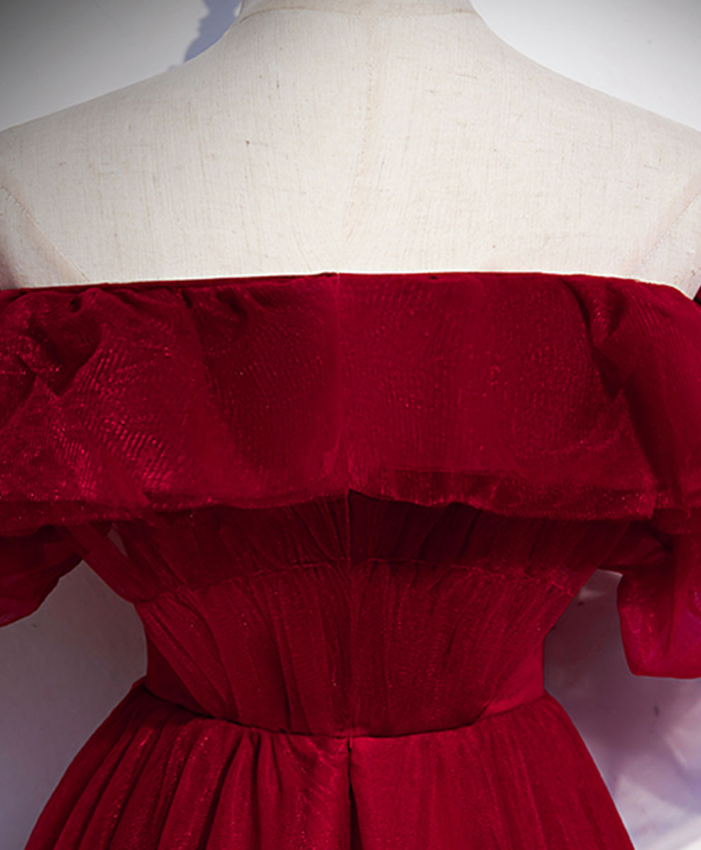 Simple A line Burgundy Long Prom Dress, Burgundy Wedding Party Dress