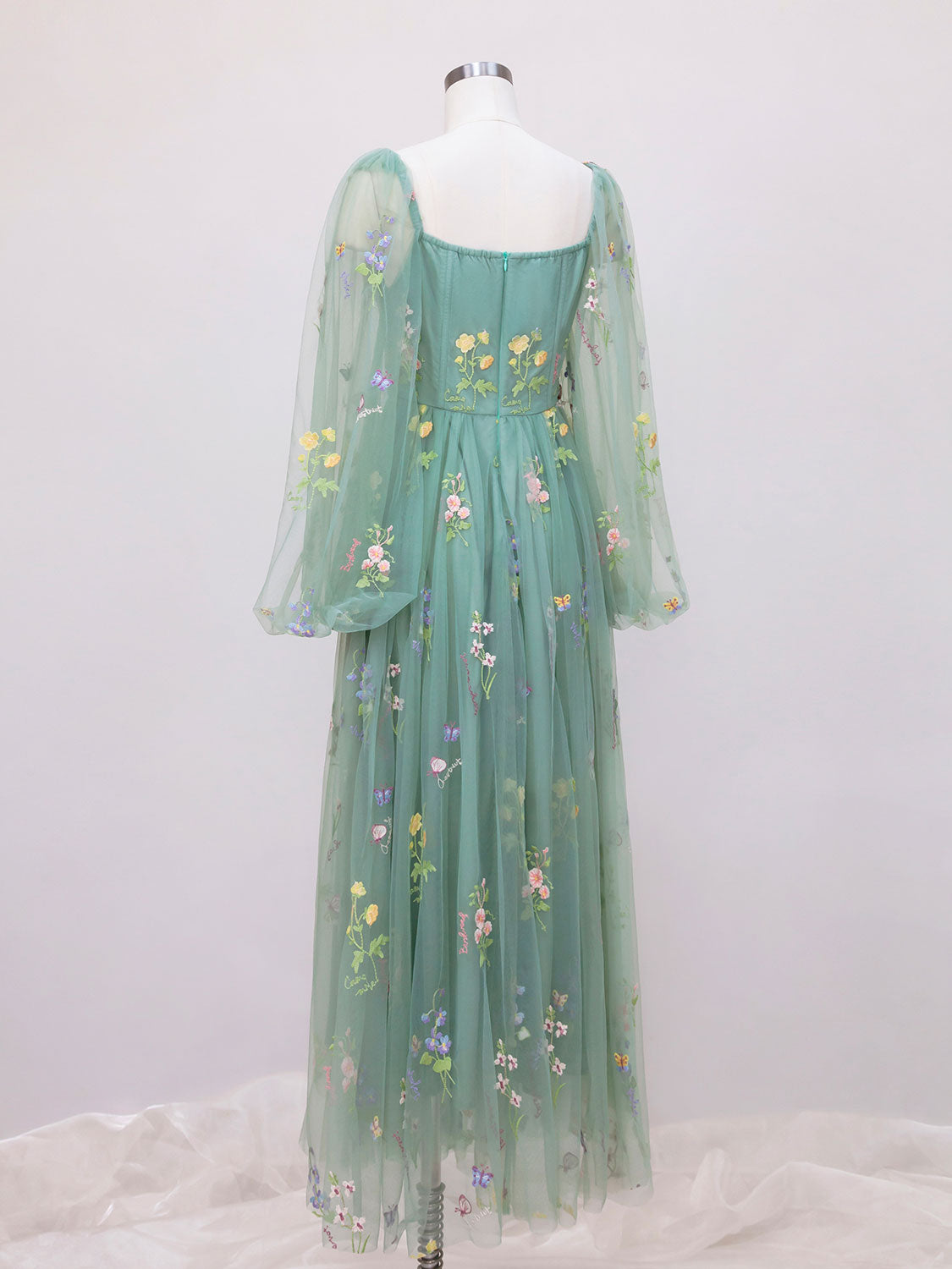 Green A-line Sweetheart Green Tulle Lace Long Prom Dress
