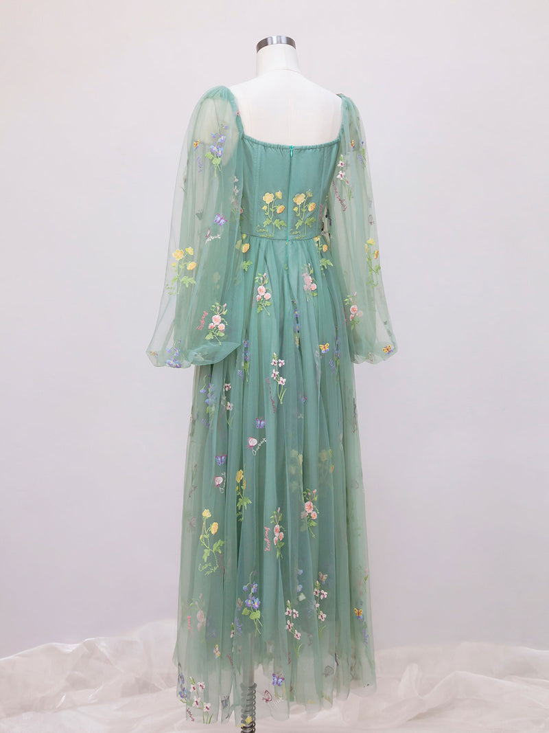 Green A-Line Sweetheart Green Tulle Lace Long Prom Dress, Green Formal Dress Custom Size / Green Green A-Line Sweetheart Green Tulle Lace Long Prom Dress, Green Formal Dress Custom Size / Green