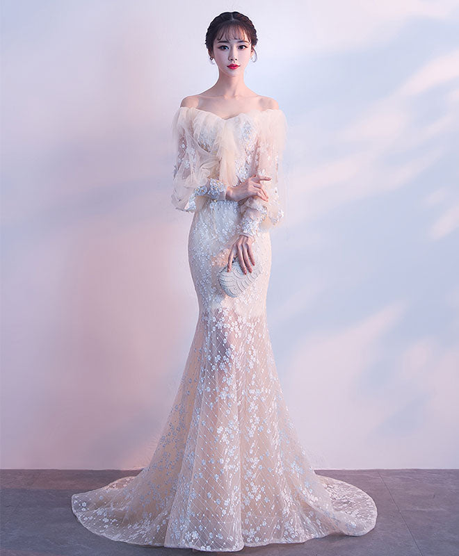Champagne Tulle Lace Mermaid Long Prom Dress, Tulle Lace Evening Dress US 14 / Champagne Champagne Tulle Lace Mermaid Long Prom Dress, Tulle Lace Evening Dress US 14 / Champagne