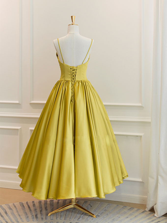 Simple Yellow Satin Tea Length Prom Dress, Yellow Homecoming Dress US 14 / Custom Color Simple Yellow Satin Tea Length Prom Dress, Yellow Homecoming Dress US 14 / Custom Color