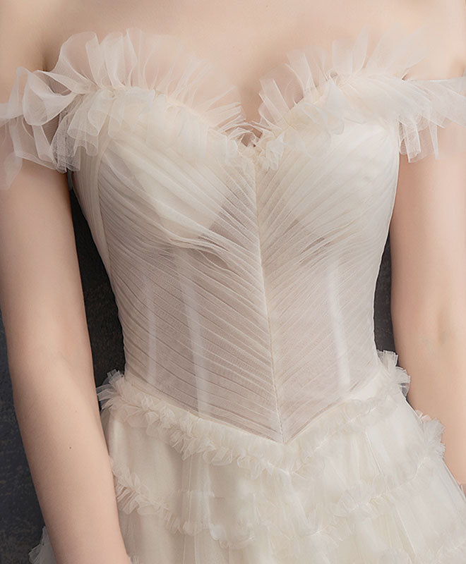 Champagne Sweetheart Tulle Long Prom Dress, Champagne Evening Dress