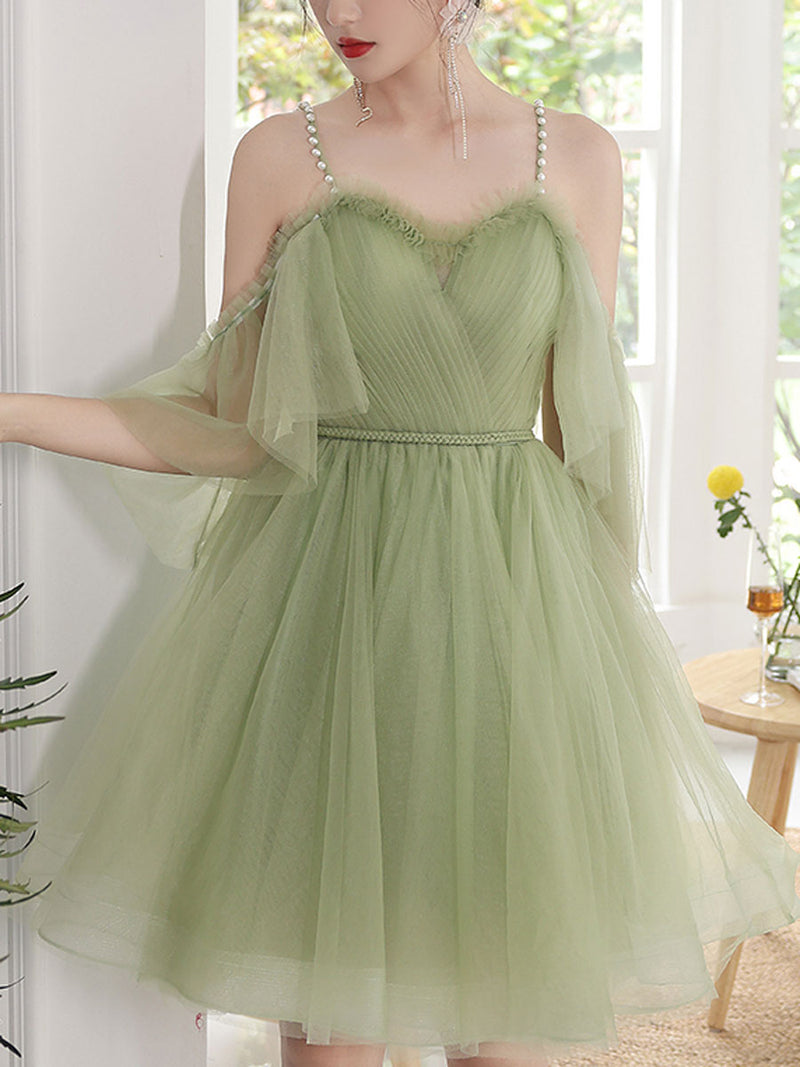 Green Tulle Short Prom Dress, Green A-Line Short Sleeve Party Dress US 10 / Green Green Tulle Short Prom Dress, Green A-Line Short Sleeve Party Dress US 10 / Green