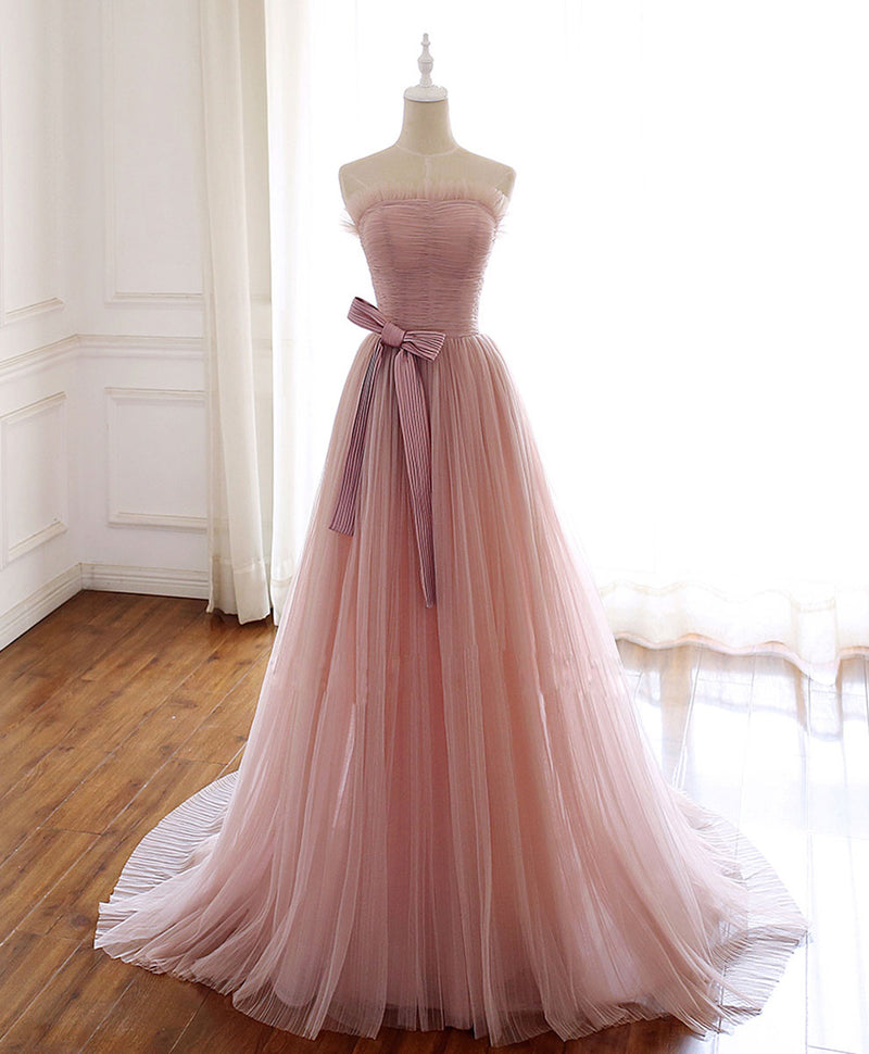 Simple Pink Tulle Long Prom Dress, Aline Pink Tulle Formal Party Dresses US 4 / Custom Color Simple Pink Tulle Long Prom Dress, Aline Pink Tulle Formal Party Dresses US 4 / Custom Color