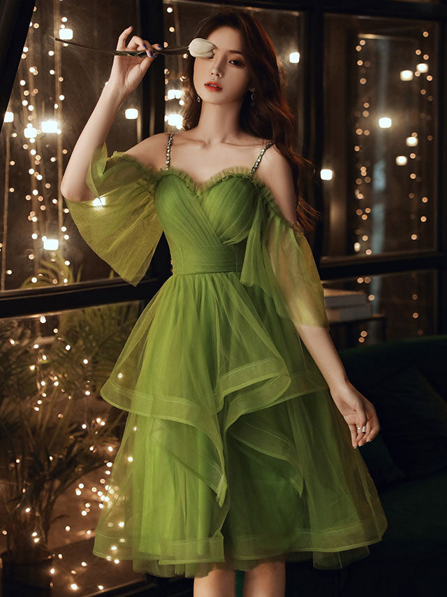 Green Sweetheart Neck Green Tulle Prom Dress, Puffy Green Homecoming D shopluu Green Sweetheart Neck Green Tulle Prom Dress, Puffy Green Homecoming D shopluu