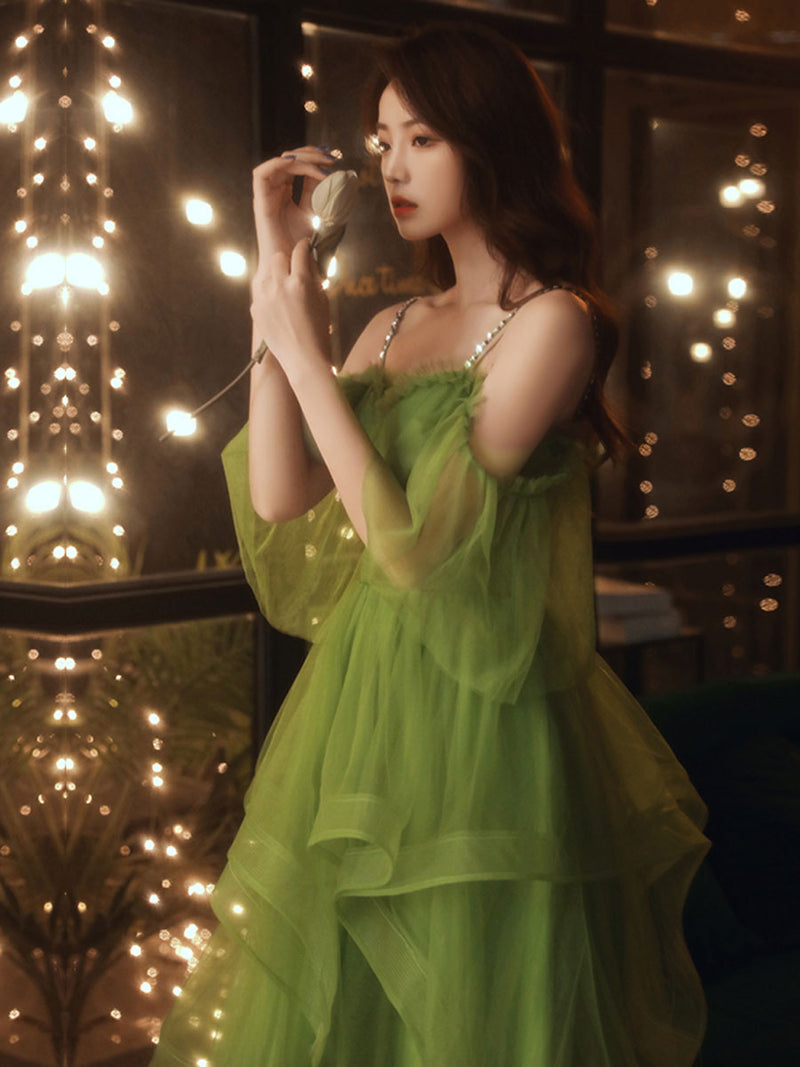 Green Sweetheart Neck Green Tulle Prom Dress, Puffy Green Homecoming D shopluu Green Sweetheart Neck Green Tulle Prom Dress, Puffy Green Homecoming D shopluu