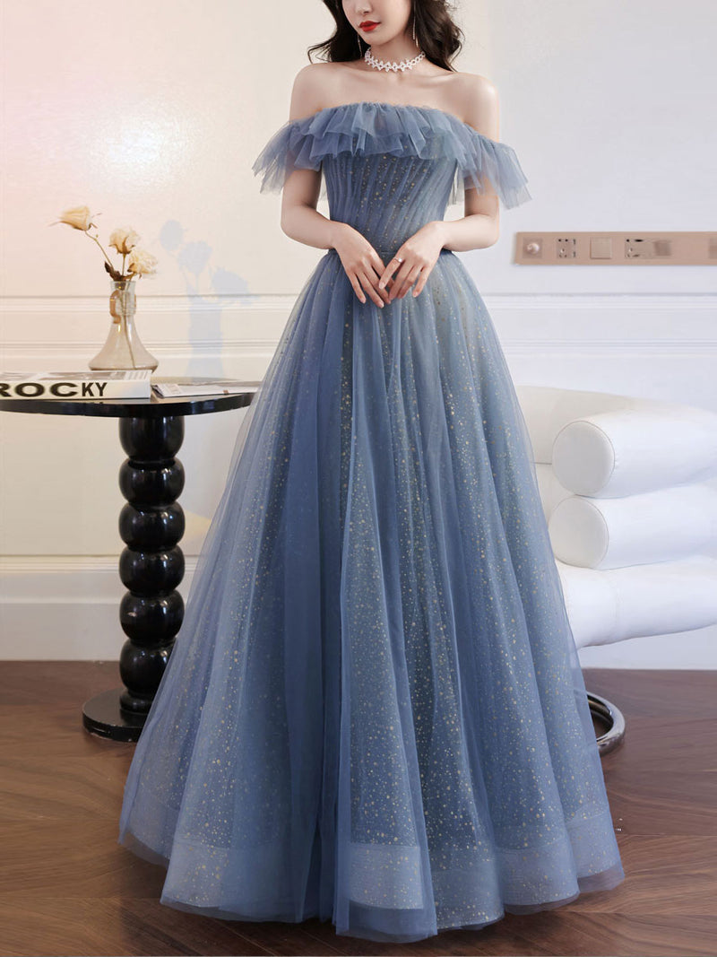 Gray Blue Tulle Long Prom Dress Gray Blue Tulle Formal Dress Gray Blue Tulle Long Prom Dress Gray Blue Tulle Formal Dress