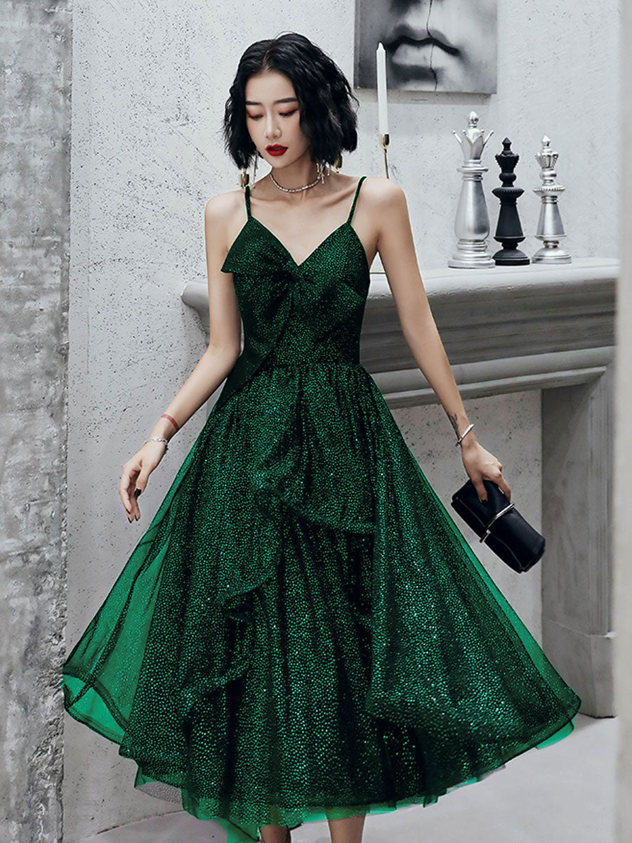 V Neck Tulle Sequin Short Black Prom Dresses, Black Tulle Homecoming Dresses