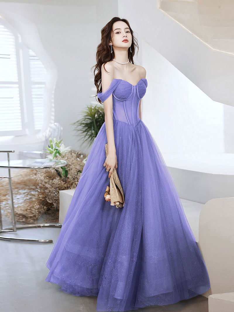Purple Sweetheart Neck Tulle Long Prom Dress, Purple Formal Evening Graduation Dress US 12 / Custom Color Purple Sweetheart Neck Tulle Long Prom Dress, Purple Formal Evening Graduation Dress US 12 / Custom Color