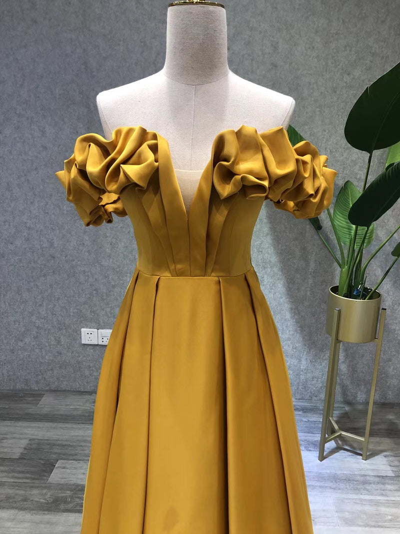 Simple Yellow Satin Long Prom Dress, Yellow Evening Dress US 2 / Yellow Simple Yellow Satin Long Prom Dress, Yellow Evening Dress US 2 / Yellow