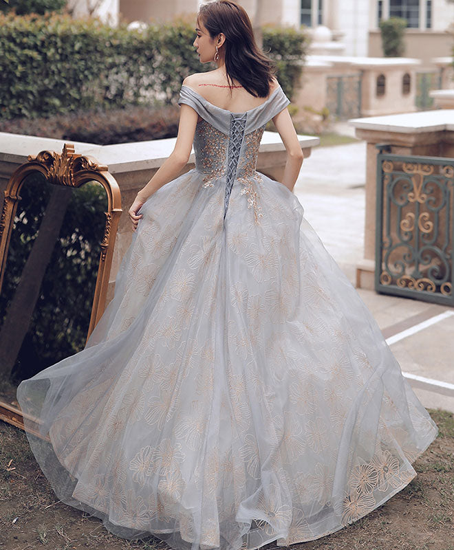 A-Line Sweetheart Off Shoulder Lace Long Prom Dress Tulle Evening Dress