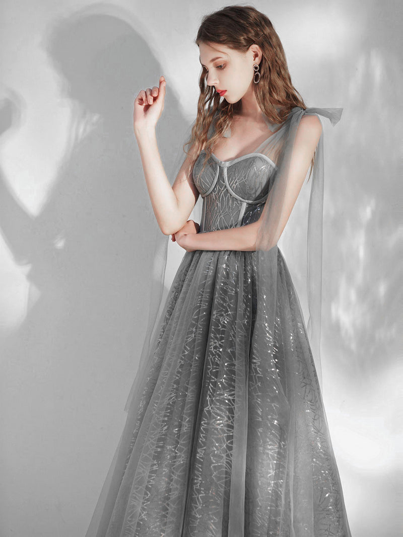 Gray sweetheart neck tulle short prom dress, gray tulle homecoming