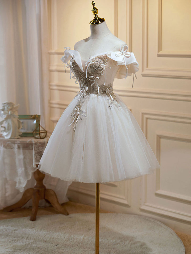 Formal Dresses Short White Fluffy Dress Mini/Short Light