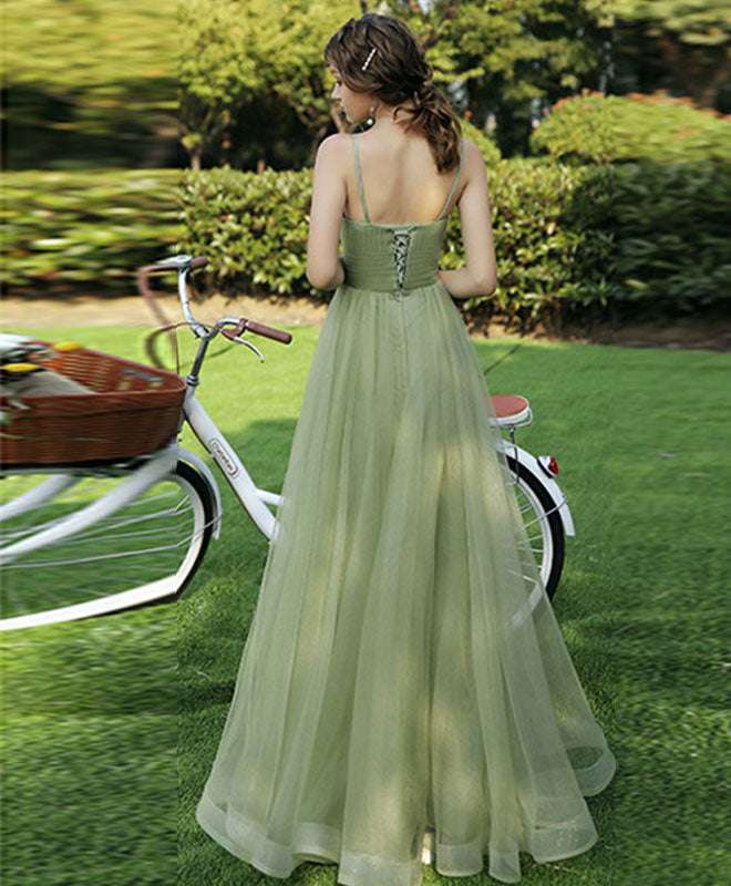Simple Sweetheart Tulle Green Long Prom Dress Green Evening Dress